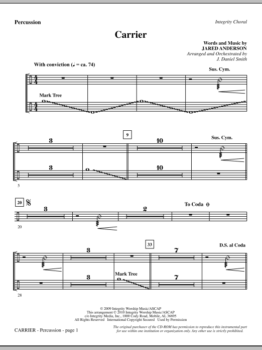 Preview J. Daniel Smith Carrier - Percussion Contemporary sheet music, notes and chords for Choir Instrumental Pak, SKU: 295548 Carrier - Percussion sheet music