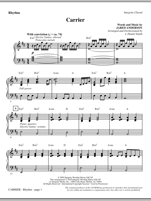 Preview J. Daniel Smith Carrier - Rhythm Contemporary sheet music, notes and chords for Choir Instrumental Pak, SKU: 295550 Carrier - Rhythm sheet music