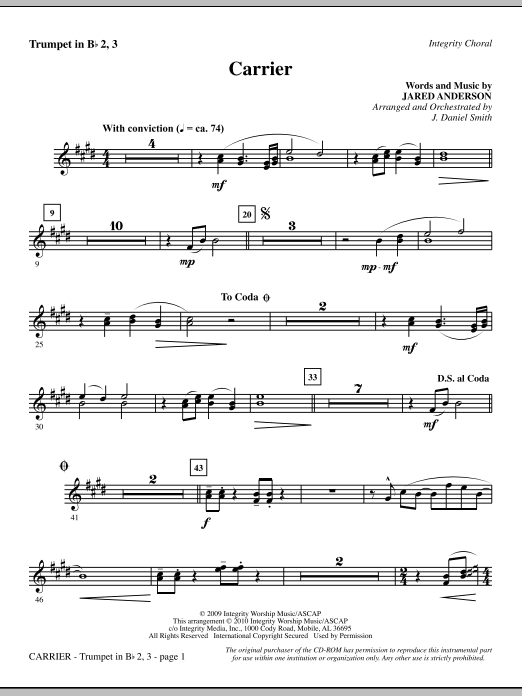 Preview J. Daniel Smith Carrier - Trumpet 2 & 3 Contemporary sheet music, notes and chords for Choir Instrumental Pak, SKU: 295544 Carrier - Trumpet 2 & 3 sheet music