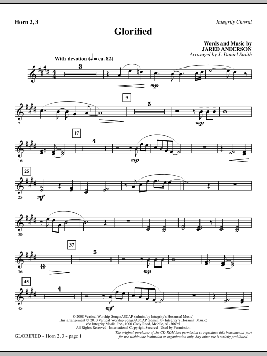 Preview J. Daniel Smith Glorified - F Horn 2,3 Contemporary sheet music, notes and chords for Choir Instrumental Pak, SKU: 295704 Glorified - F Horn 2,3 sheet music