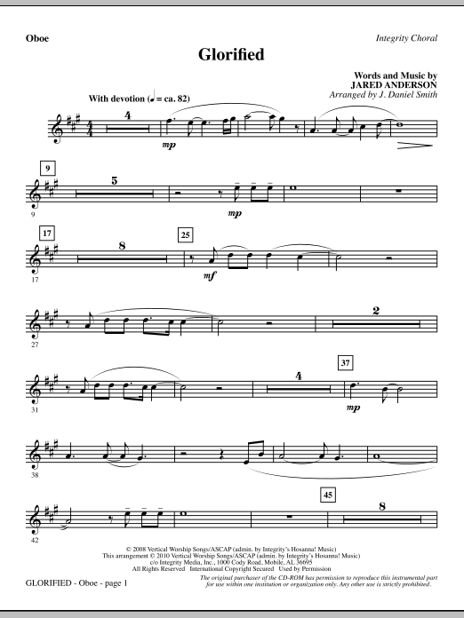 Preview J. Daniel Smith Glorified - Oboe Contemporary sheet music, notes and chords for Choir Instrumental Pak, SKU: 295699 Glorified - Oboe sheet music