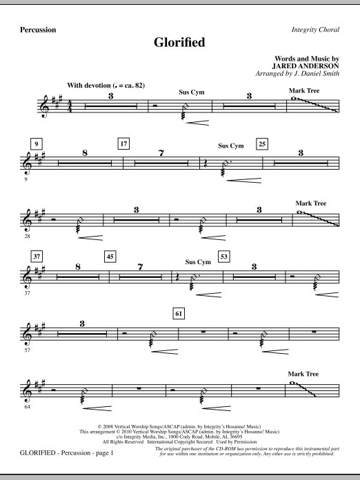 Preview J. Daniel Smith Glorified - Percussion Contemporary sheet music, notes and chords for Choir Instrumental Pak, SKU: 295707 Glorified - Percussion sheet music