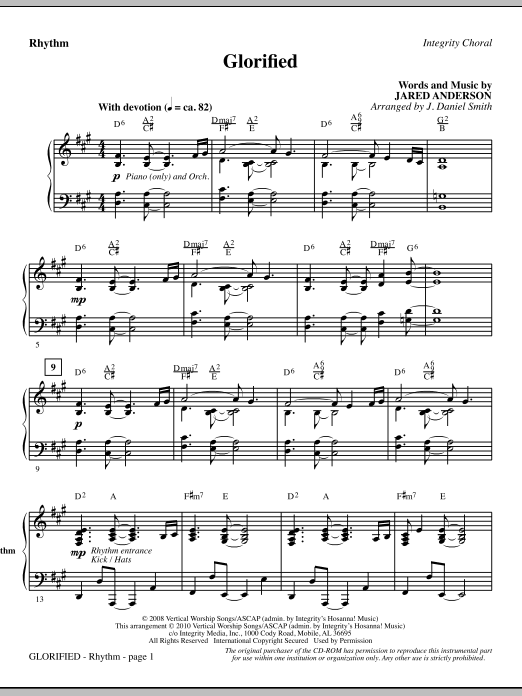 Preview J. Daniel Smith Glorified - Rhythm Contemporary sheet music, notes and chords for Choir Instrumental Pak, SKU: 295710 Glorified - Rhythm sheet music