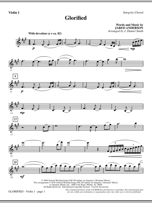 Preview J. Daniel Smith Glorified - Violin 1 Contemporary sheet music, notes and chords for Choir Instrumental Pak, SKU: 295711 Glorified - Violin 1 sheet music