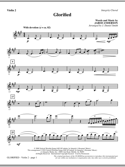 Preview J. Daniel Smith Glorified - Violin 2 Contemporary sheet music, notes and chords for Choir Instrumental Pak, SKU: 295712 Glorified - Violin 2 sheet music