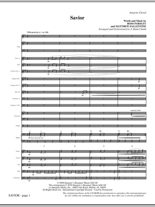 Preview J. Daniel Smith Savior - Full Score Contemporary sheet music, notes and chords for Choir Instrumental Pak, SKU: 296049 Savior - Full Score sheet music