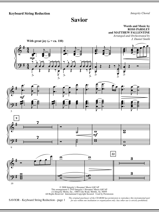 Preview J. Daniel Smith Savior - Keyboard String Reduction Contemporary sheet music, notes and chords for Choir Instrumental Pak, SKU: 296069 Savior - Keyboard String Reduction sheet music
