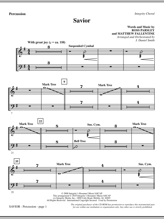 Preview J. Daniel Smith Savior - Percussion Contemporary sheet music, notes and chords for Choir Instrumental Pak, SKU: 296058 Savior - Percussion sheet music