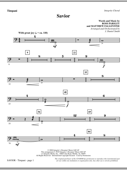 Preview J. Daniel Smith Savior - Timpani Contemporary sheet music, notes and chords for Choir Instrumental Pak, SKU: 296059 Savior - Timpani sheet music
