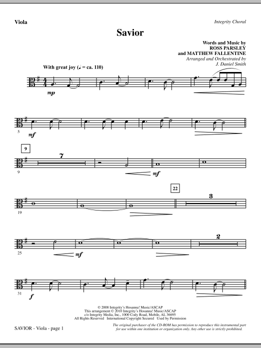 Preview J. Daniel Smith Savior - Viola Contemporary sheet music, notes and chords for Choir Instrumental Pak, SKU: 296063 Savior - Viola sheet music