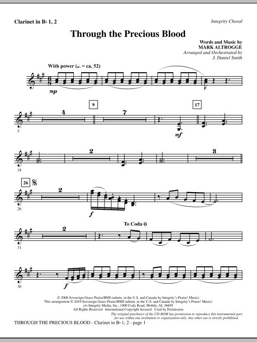 Preview J. Daniel Smith Through The Precious Blood - Clarinet 1 & 2 Contemporary sheet music, notes and chords for Choir Instrumental Pak, SKU: 295504 Through The Precious Blood - Clarinet 1 & 2 sheet music