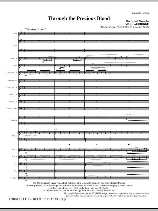 Preview J. Daniel Smith Through The Precious Blood - Full Score Contemporary sheet music, notes and chords for Choir Instrumental Pak, SKU: 295501 Through The Precious Blood - Full Score sheet music