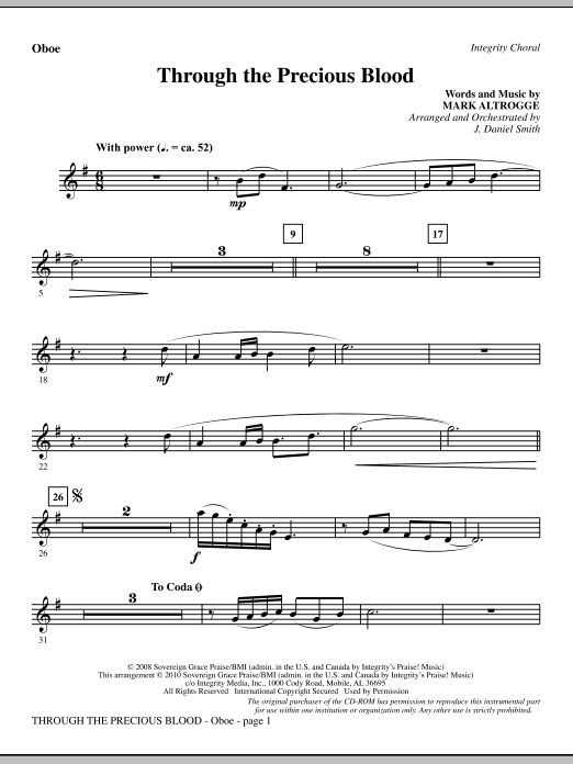 Preview J. Daniel Smith Through The Precious Blood - Oboe Contemporary sheet music, notes and chords for Choir Instrumental Pak, SKU: 295503 Through The Precious Blood - Oboe sheet music