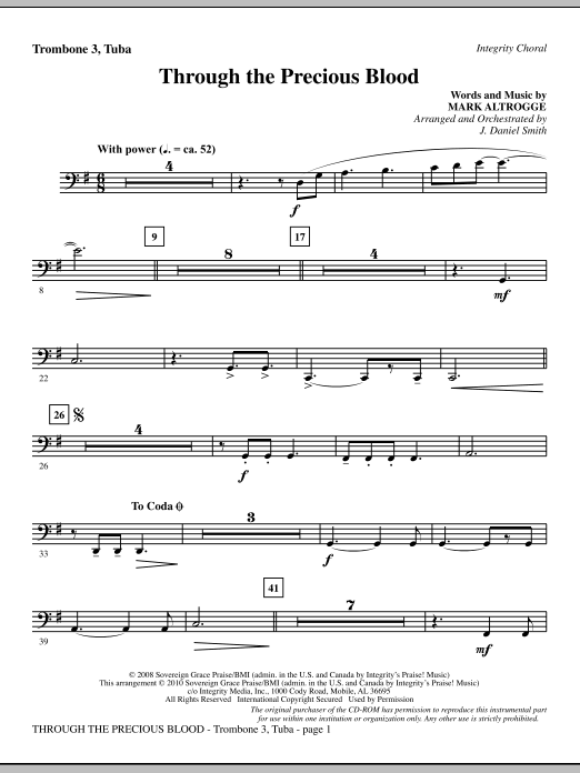 Preview J. Daniel Smith Through The Precious Blood - Trombone 3/Tuba Contemporary sheet music, notes and chords for Choir Instrumental Pak, SKU: 295509 Through The Precious Blood - Trombone 3/Tuba sheet music