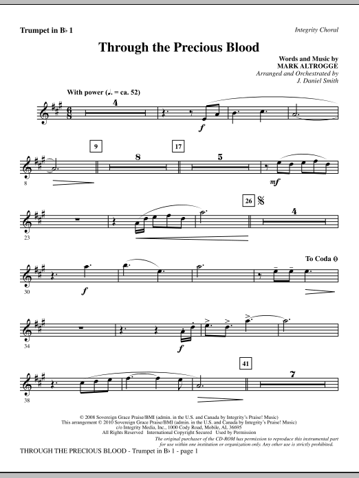 Preview J. Daniel Smith Through The Precious Blood - Trumpet 1 Contemporary sheet music, notes and chords for Choir Instrumental Pak, SKU: 295505 Through The Precious Blood - Trumpet 1 sheet music