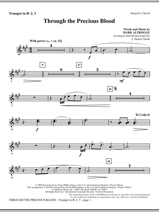 Preview J. Daniel Smith Through The Precious Blood - Trumpet 2 & 3 Contemporary sheet music, notes and chords for Choir Instrumental Pak, SKU: 295506 Through The Precious Blood - Trumpet 2 & 3 sheet music