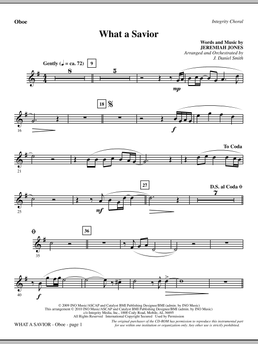Preview J. Daniel Smith What A Savior - Oboe Contemporary sheet music, notes and chords for Choir Instrumental Pak, SKU: 295973 What A Savior - Oboe sheet music