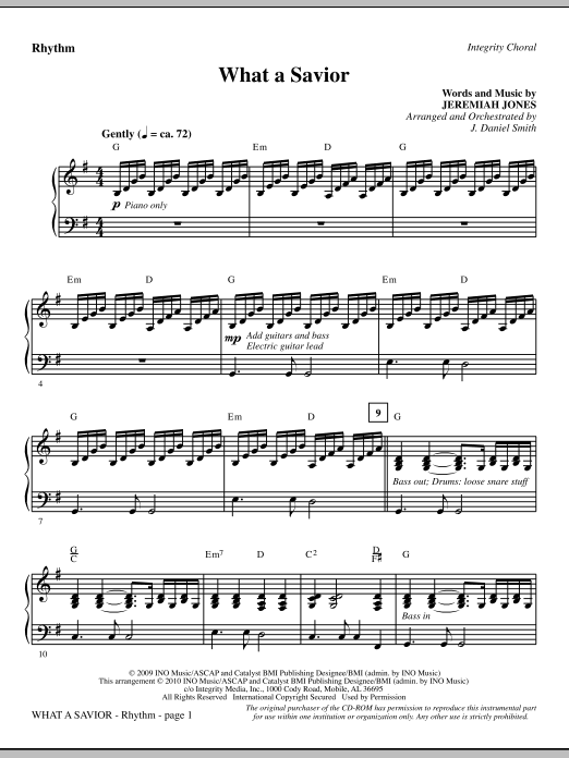 Preview J. Daniel Smith What A Savior - Rhythm Contemporary sheet music, notes and chords for Choir Instrumental Pak, SKU: 295981 What A Savior - Rhythm sheet music