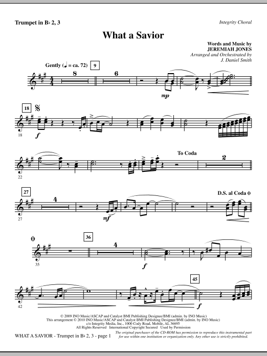 Preview J. Daniel Smith What A Savior - Trumpet 2 & 3 Contemporary sheet music, notes and chords for Choir Instrumental Pak, SKU: 295976 What A Savior - Trumpet 2 & 3 sheet music