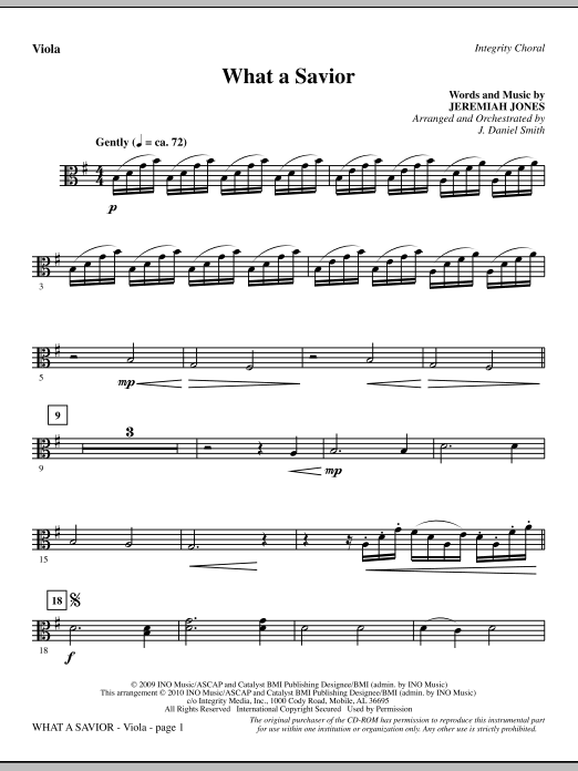 Preview J. Daniel Smith What A Savior - Viola Contemporary sheet music, notes and chords for Choir Instrumental Pak, SKU: 295984 What A Savior - Viola sheet music