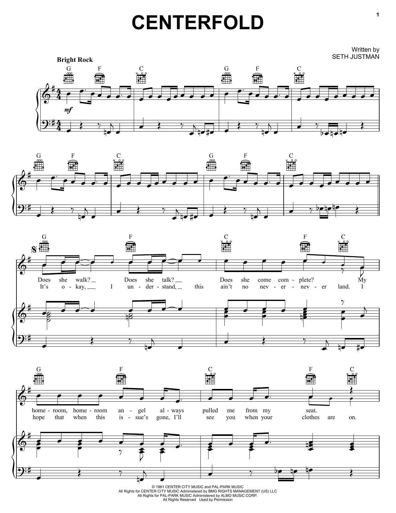 Centerfold sheet music
