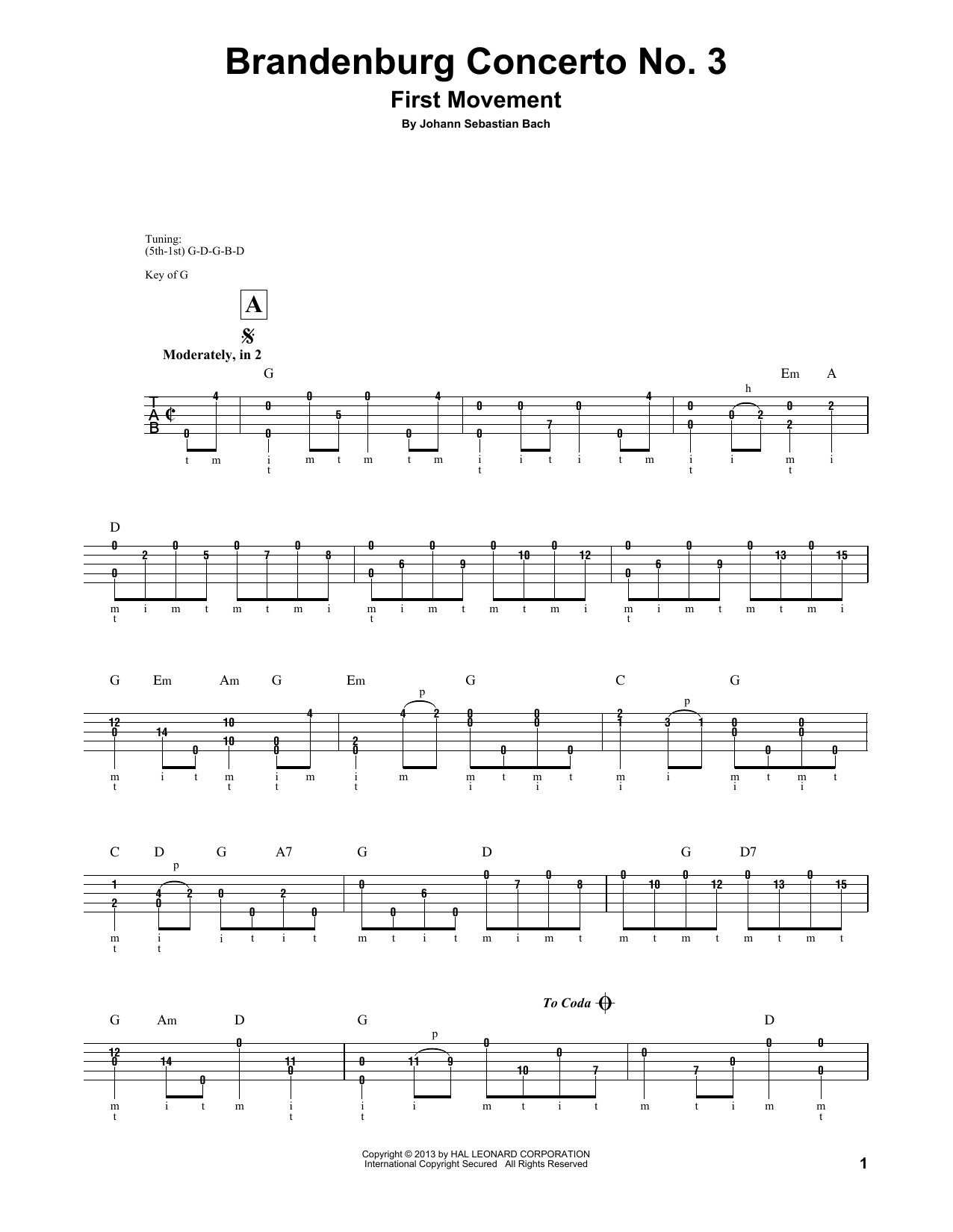 Preview J.S. Bach Brandenburg Concerto No. 3 Classical sheet music, notes and chords for Banjo, SKU: 176265 Brandenburg Concerto No. 3 sheet music