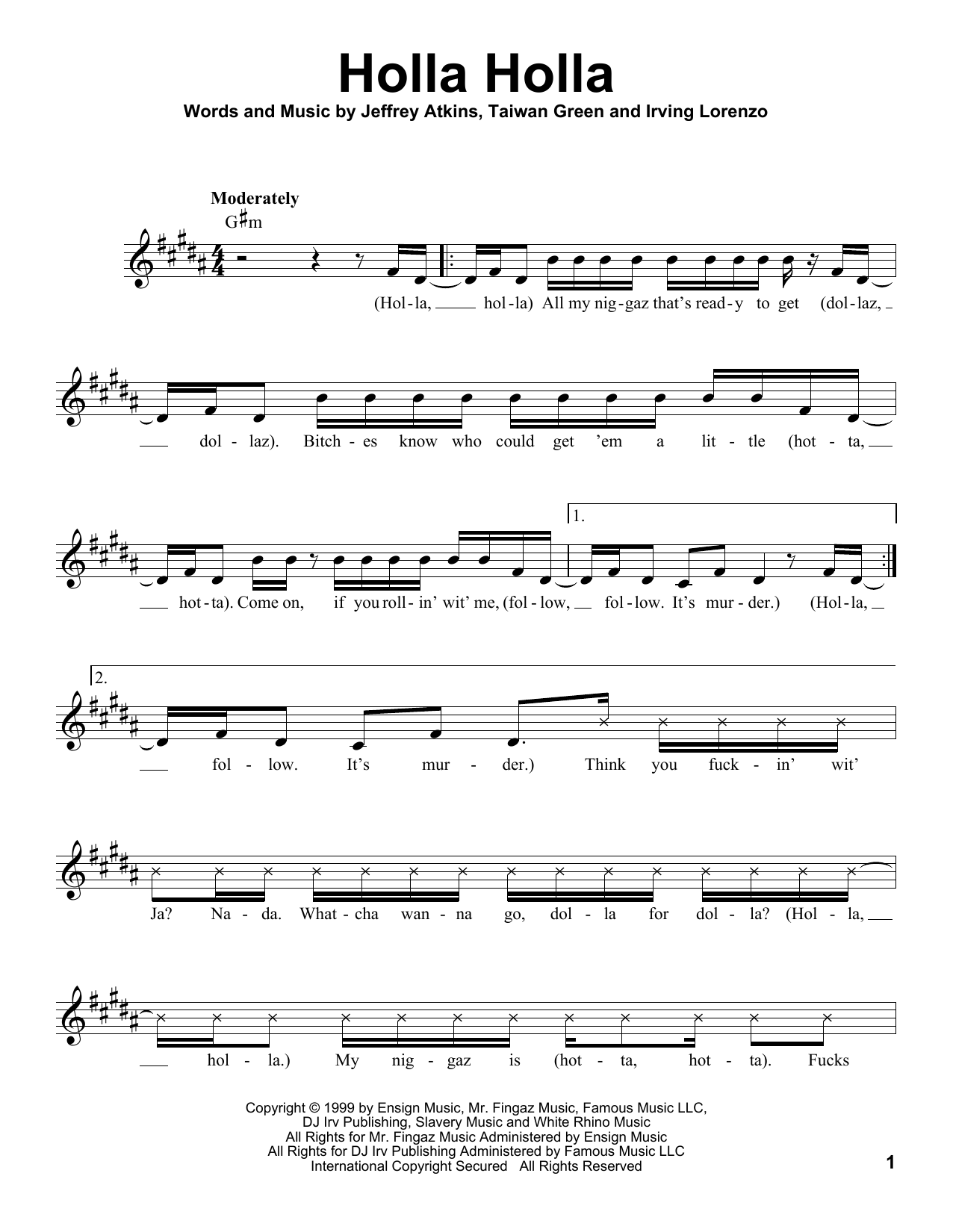 Ja Rule Holla Holla Sheet Music Notes & Chords for Voice - Download or Print PDF