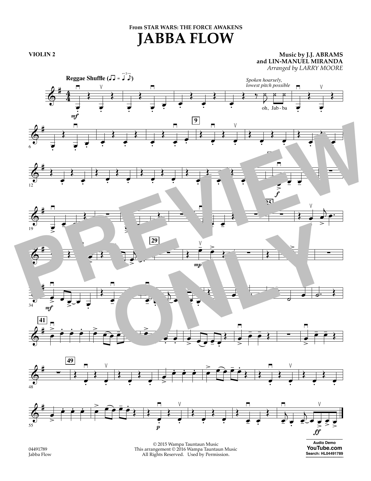 J J Abrams And Lin Manuel Miranda Jabba Flow From Star Wars The Force Awakens Violin 2 Sheet Music Download Pdf Score 353762