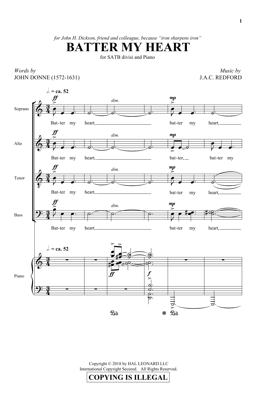 J.A.C Redford & John Donne Batter My Heart Sheet Music Notes & Chords for SATB Choir - Download or Print PDF