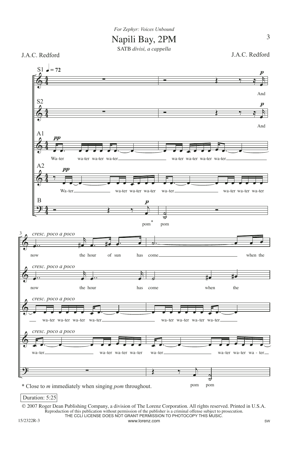 J.A.C. Redford Napili Bay, 2PM Sheet Music Notes & Chords for SATB - Download or Print PDF