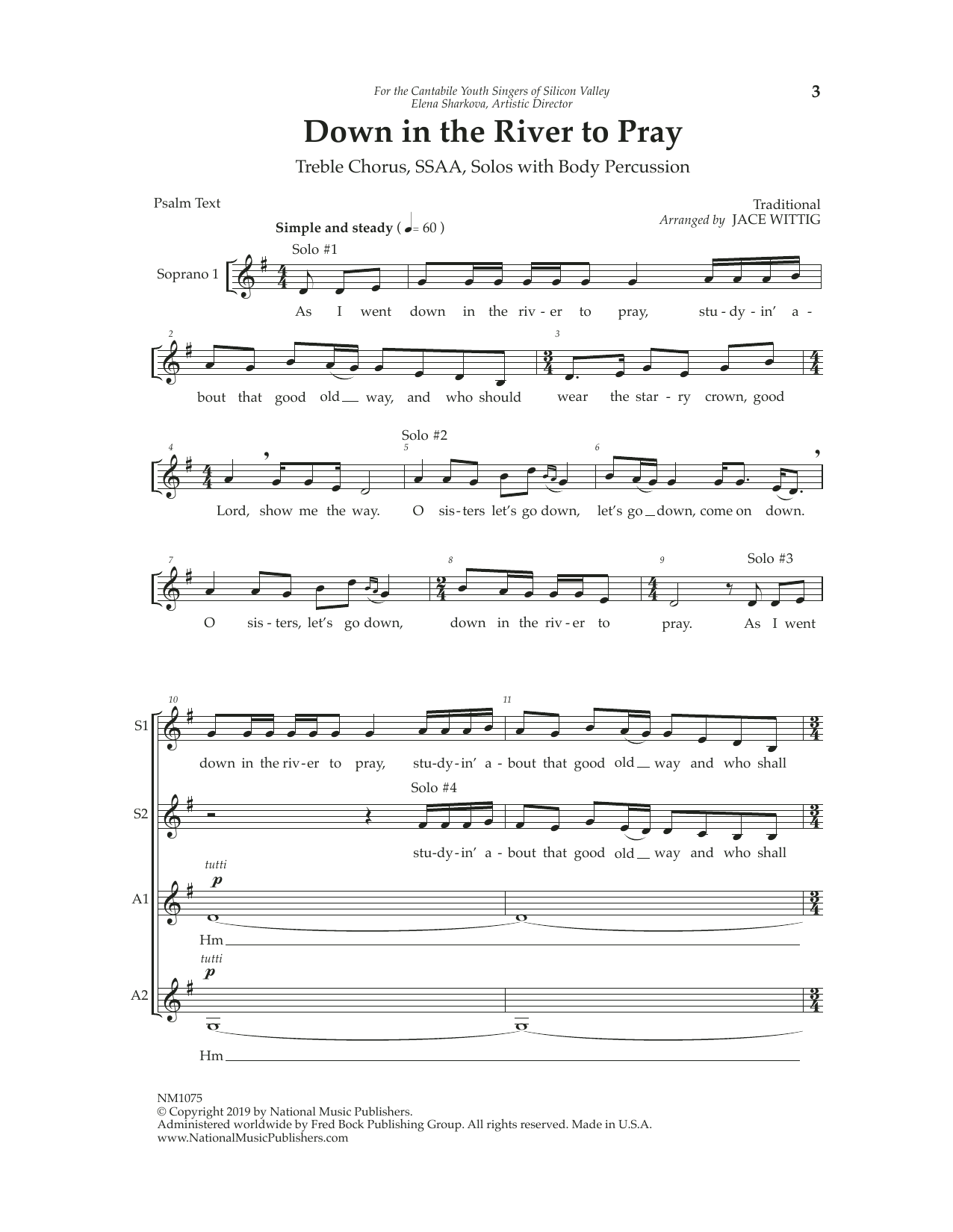 Jace Wittig Down in the River to Pray Sheet Music Notes & Chords for SSA Choir - Download or Print PDF
