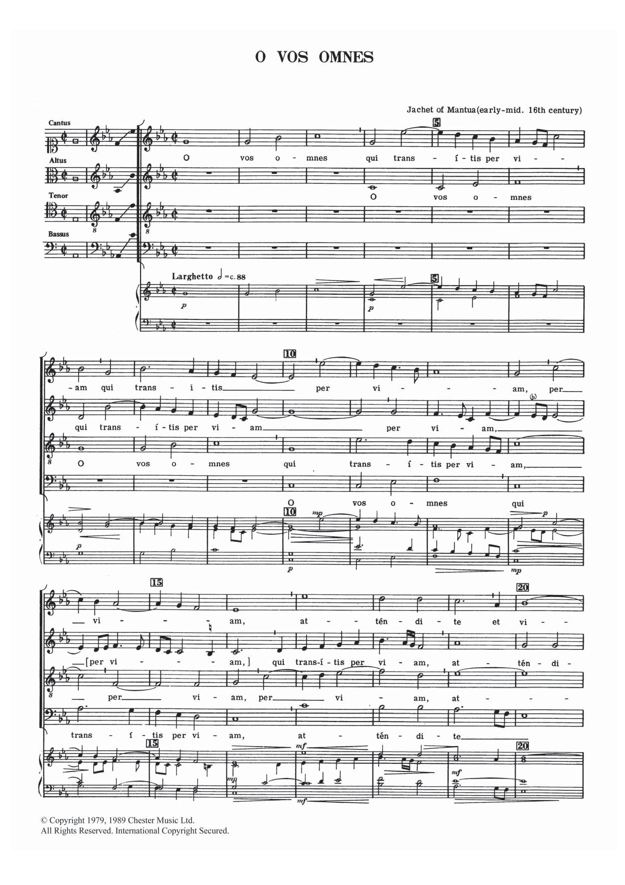Jachet of Mantua O Vos Omnes Sheet Music Notes & Chords for Choir - Download or Print PDF
