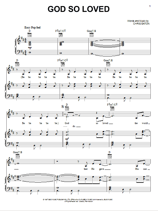 Jaci Velasquez God So Loved Sheet Music Notes & Chords for Piano, Vocal & Guitar (Right-Hand Melody) - Download or Print PDF
