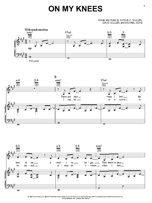 Jaci Velasquez On My Knees Sheet Music Notes & Chords for Piano, Vocal & Guitar (Right-Hand Melody) - Download or Print PDF