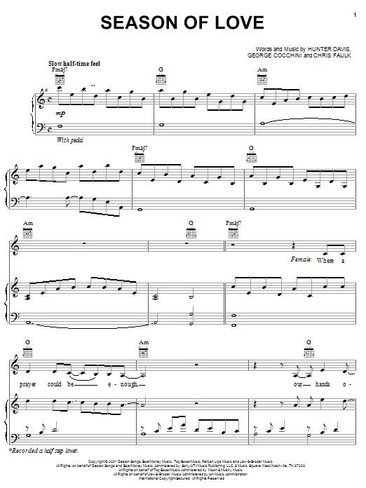 Jaci Velasquez Season Of Love Sheet Music Notes & Chords for Piano, Vocal & Guitar (Right-Hand Melody) - Download or Print PDF