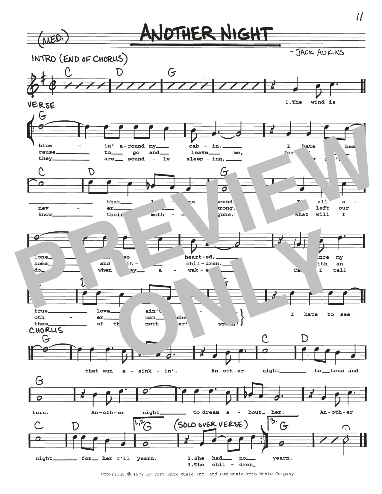 Jack Adkins Another Night Sheet Music Notes & Chords for Real Book – Melody, Lyrics & Chords - Download or Print PDF
