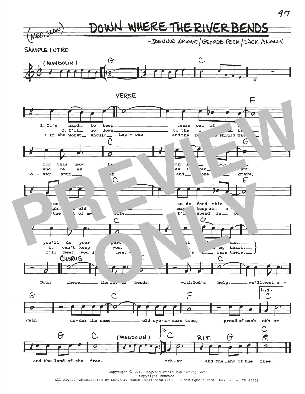 Jack Anglin Down Where The River Bends Sheet Music Notes & Chords for Real Book – Melody, Lyrics & Chords - Download or Print PDF