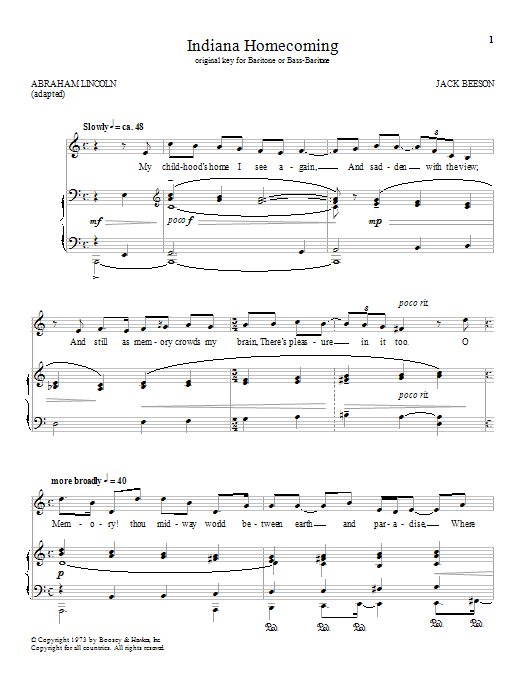 Jack Beeson Indiana Homecoming Sheet Music Notes & Chords for Piano - Download or Print PDF Jack Beeson Indiana Homecoming Sheet Music Notes & Chords for Piano - Download or Print PDF