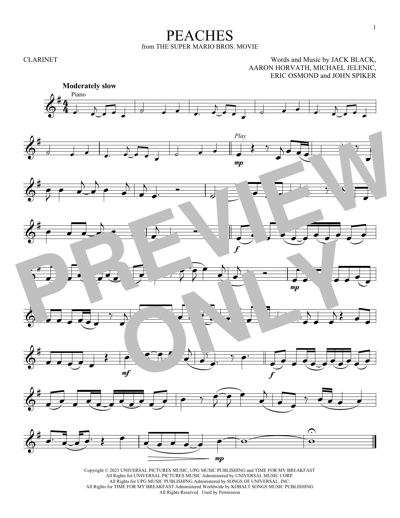 Jack Black Peaches (from The Super Mario Bros. Movie) Sheet Music Notes & Chords for Flute Solo - Download or Print PDF