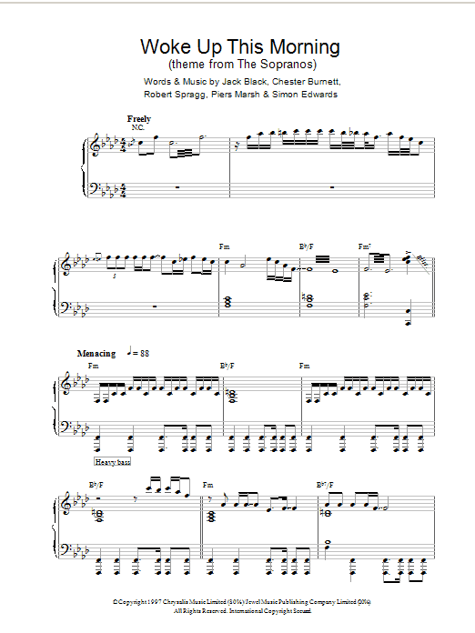 Alabama 3 Woke Up This Morning (theme from The Sopranos) Sheet Music Notes & Chords for Piano - Download or Print PDF