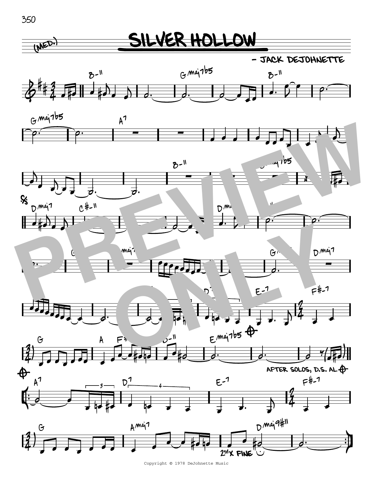 Jack DeJohnette Silver Hollow [Reharmonized version] (arr. Jack Grassel) Sheet Music Notes & Chords for Real Book – Melody & Chords - Download or Print PDF