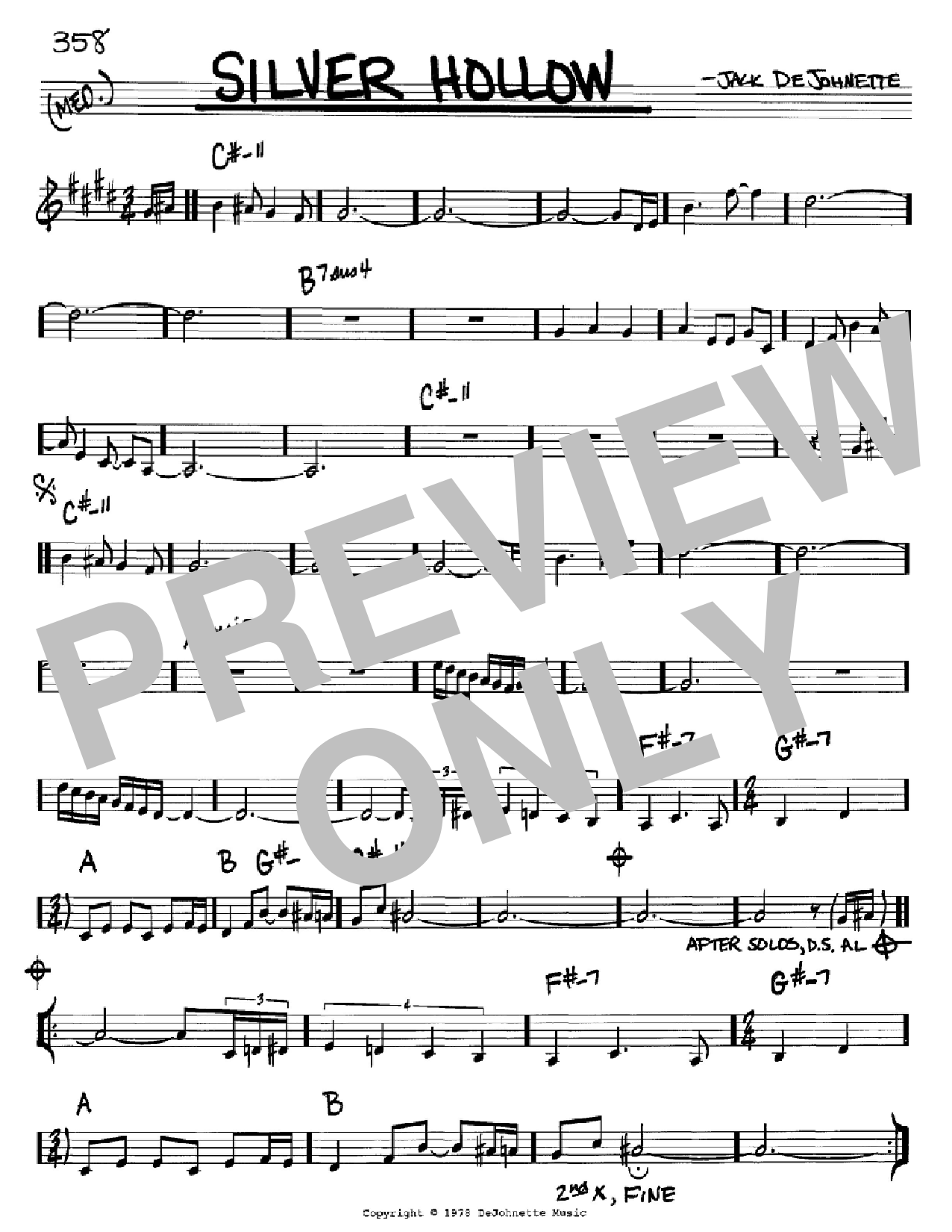 Jack DeJohnette Silver Hollow Sheet Music Notes & Chords for Real Book – Melody & Chords – Eb Instruments - Download or Print PDF