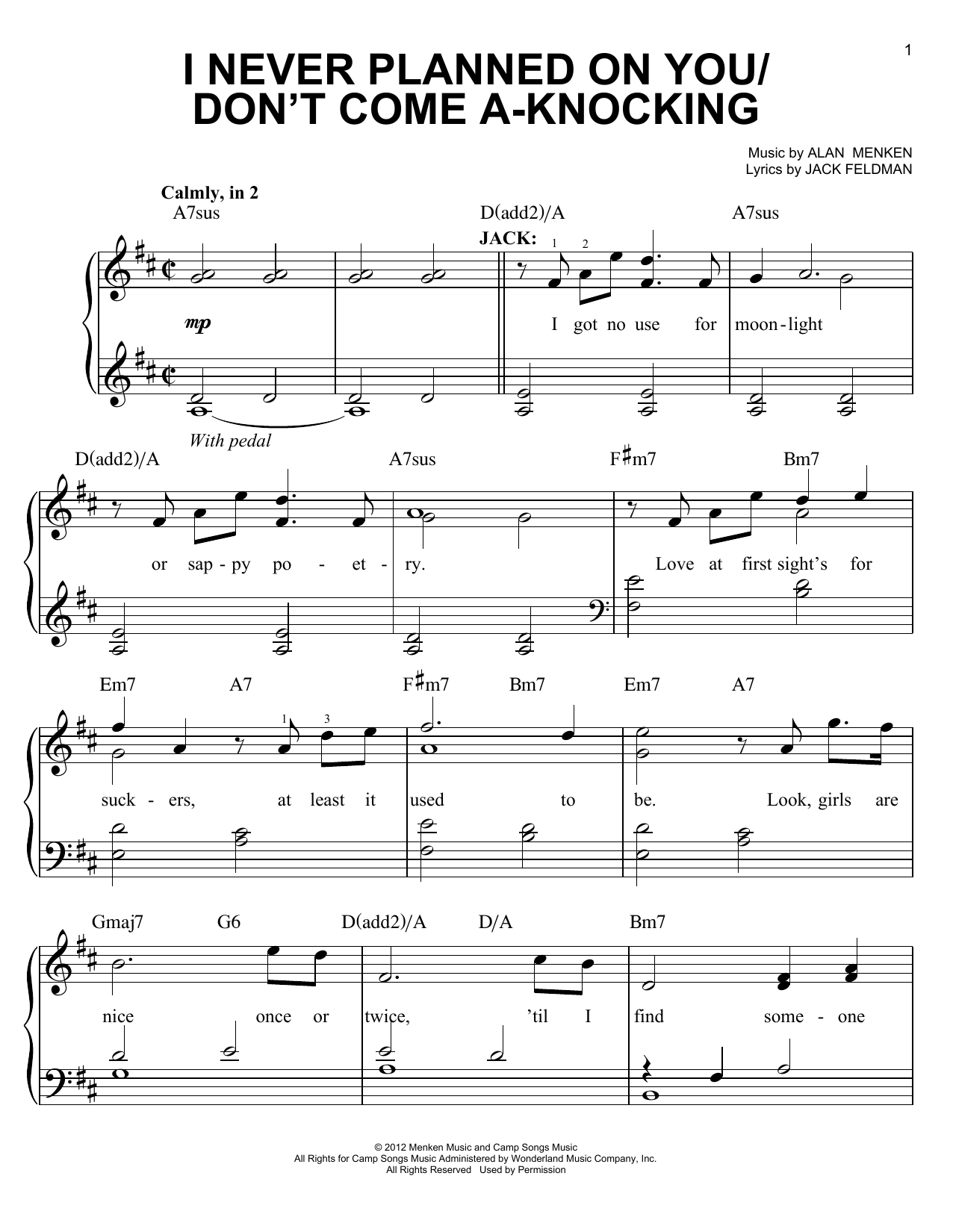 Jack Feldman I Never Planned On You/Don't Come A-Knocking Sheet Music Notes & Chords for Easy Piano - Download or Print PDF