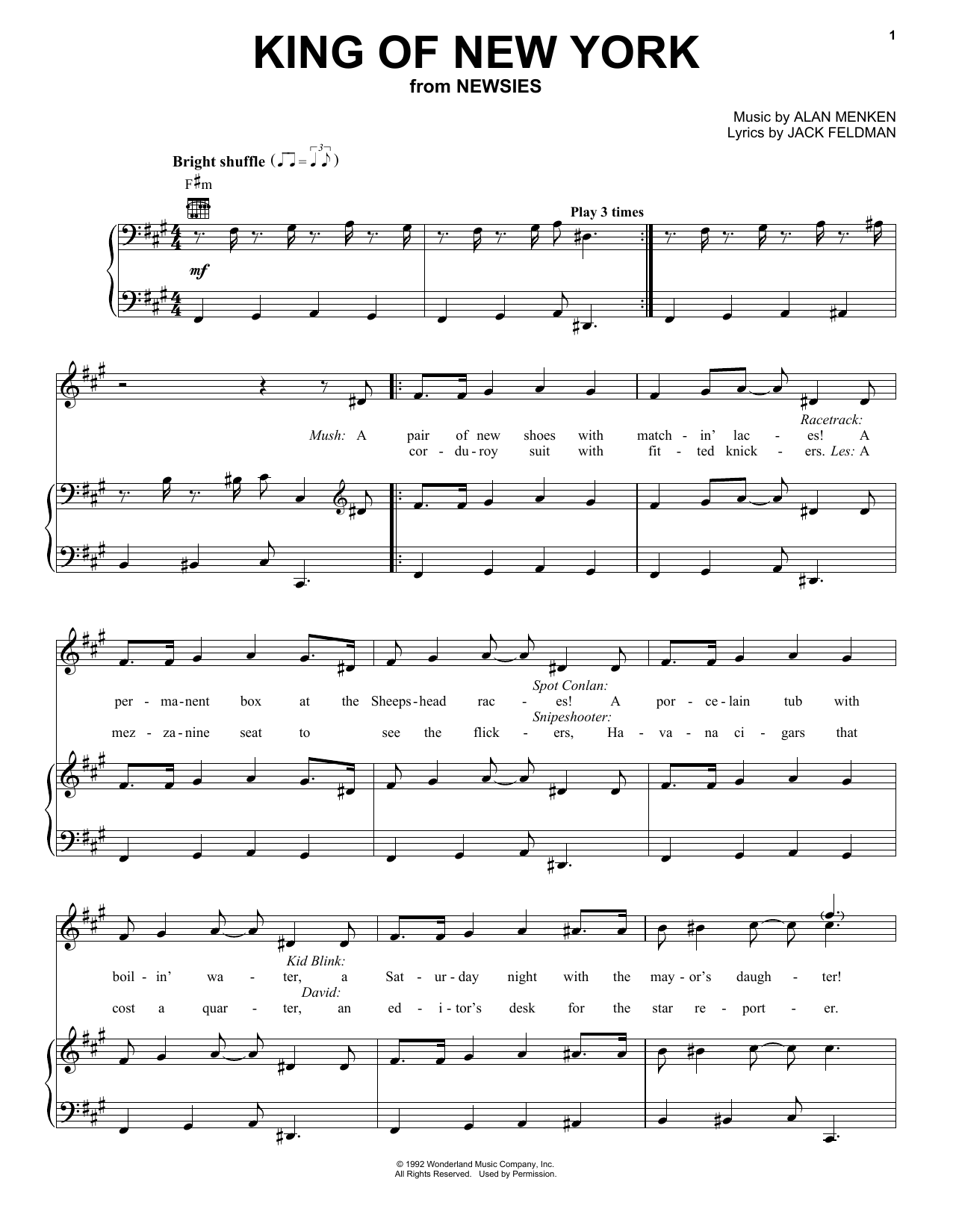 Jack Feldman King Of New York Sheet Music Notes & Chords for Piano, Vocal & Guitar (Right-Hand Melody) - Download or Print PDF
