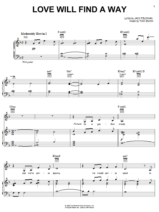 Jack Feldman Love Will Find A Way Sheet Music Notes & Chords for Piano, Vocal & Guitar (Right-Hand Melody) - Download or Print PDF