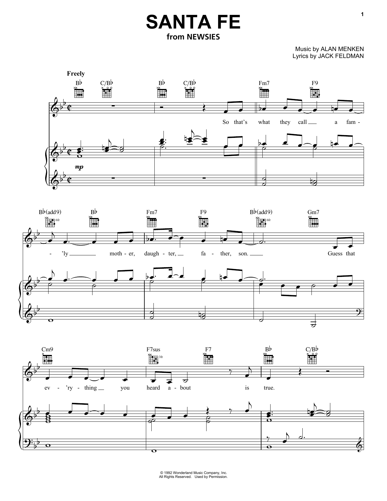 Jack Feldman Santa Fe Sheet Music Notes & Chords for Piano, Vocal & Guitar (Right-Hand Melody) - Download or Print PDF