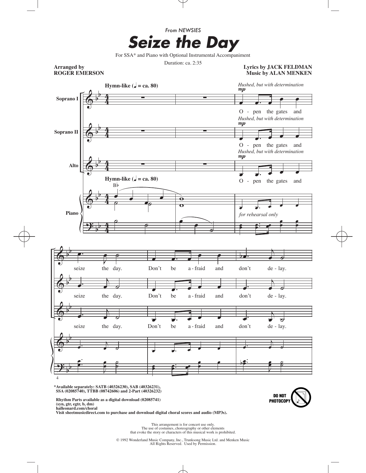 Jack Feldman Seize The Day (arr. Roger Emerson) Sheet Music Notes & Chords for SSA Choir - Download or Print PDF