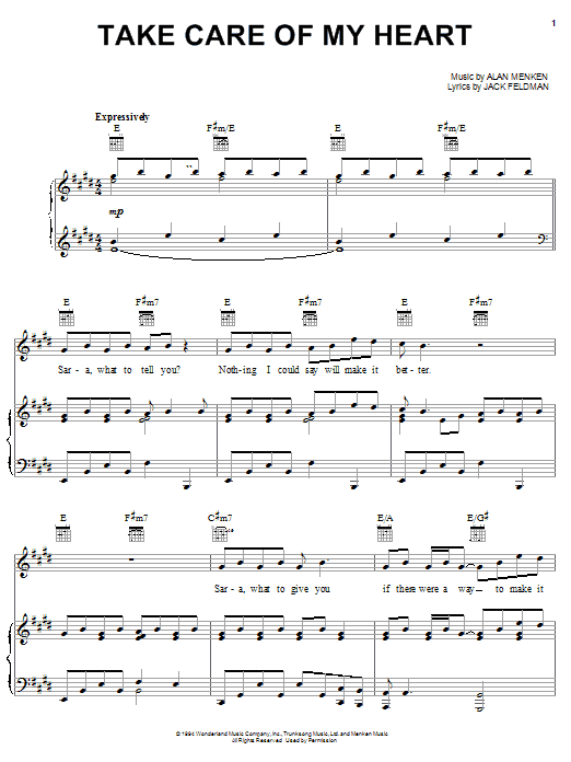 Jack Feldman Take Care Of My Heart Sheet Music Notes & Chords for Piano, Vocal & Guitar (Right-Hand Melody) - Download or Print PDF