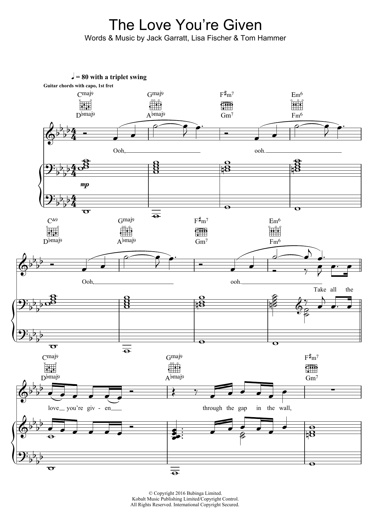 Jack Garratt The Love You're Given Sheet Music Notes & Chords for Piano, Vocal & Guitar (Right-Hand Melody) - Download or Print PDF