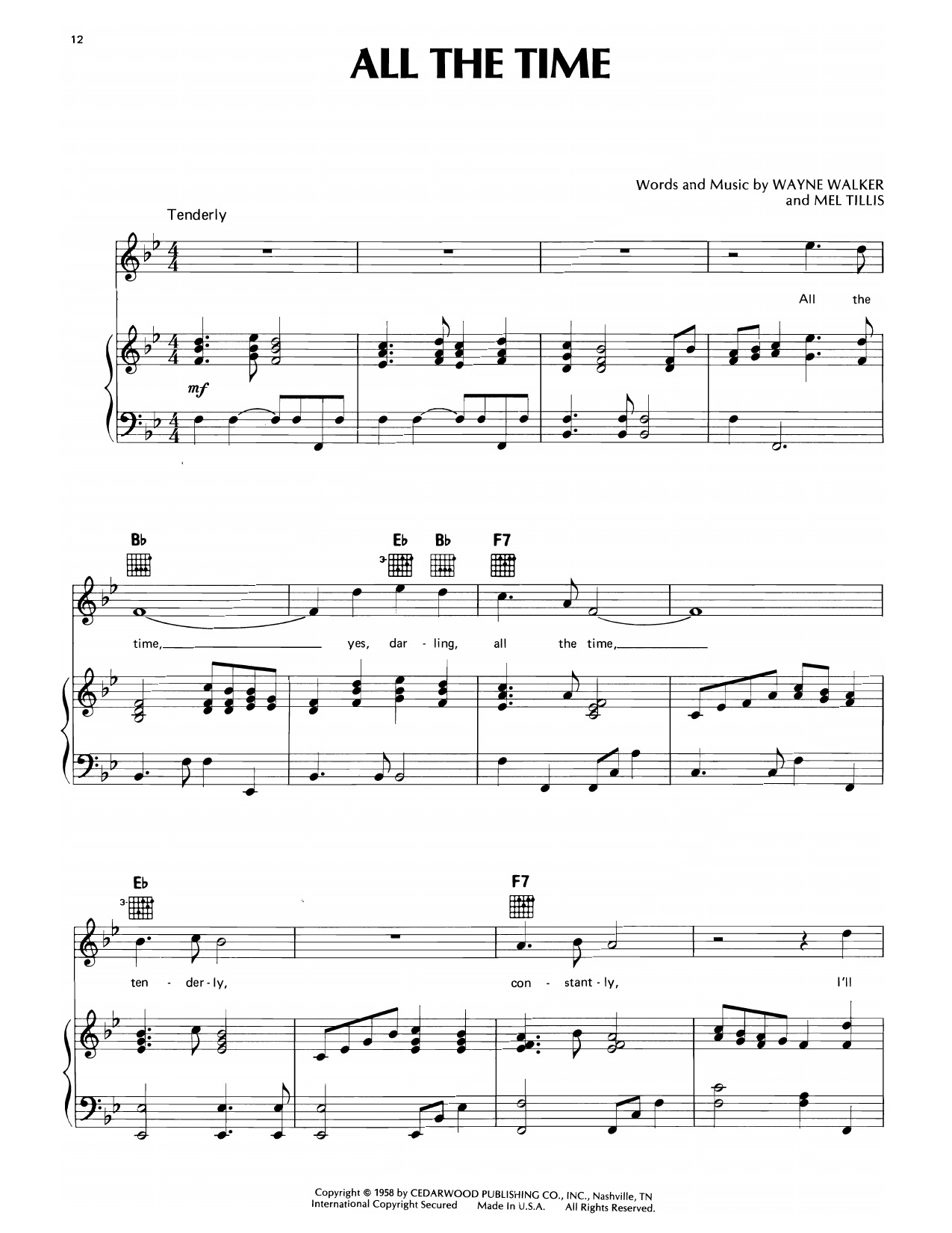 Jack Greene All The Time Sheet Music Notes & Chords for Piano, Vocal & Guitar Chords (Right-Hand Melody) - Download or Print PDF